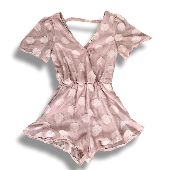 Blush Girly Pink Polka Dot Romper - Picture 1 of 12